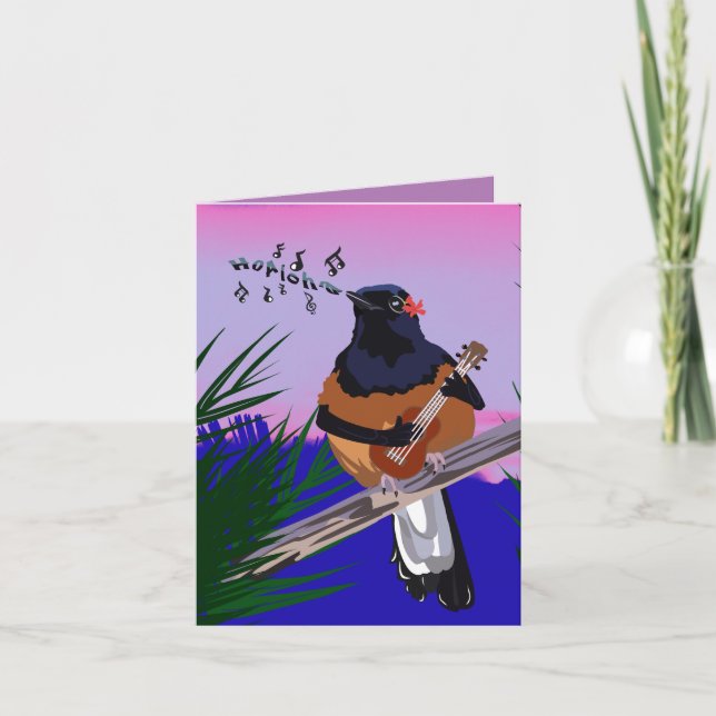 Hawaiian Shama Bird playing ukulele Card (Front)