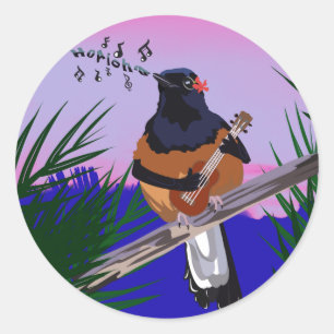 Hawaiian Shama Bird playing ukulele  Classic Round Sticker