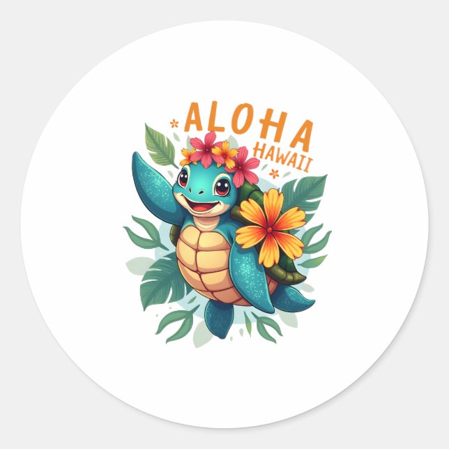 Hawaiian-Shirt Aloha Hawaii Sea Turtle Girl Women  Classic Round Sticker (Front)