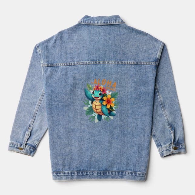 Hawaiian-Shirt Aloha Hawaii Sea Turtle Girl Women  Denim Jacket (Back)