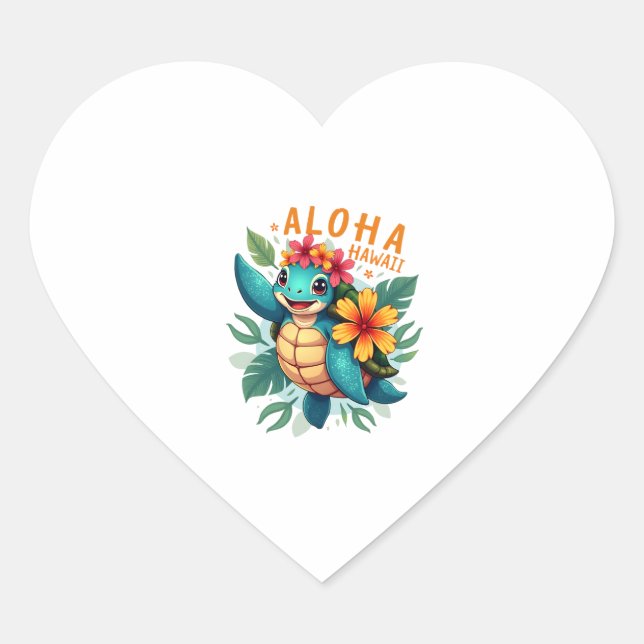 Hawaiian-Shirt Aloha Hawaii Sea Turtle Girl Women  Heart Sticker (Front)