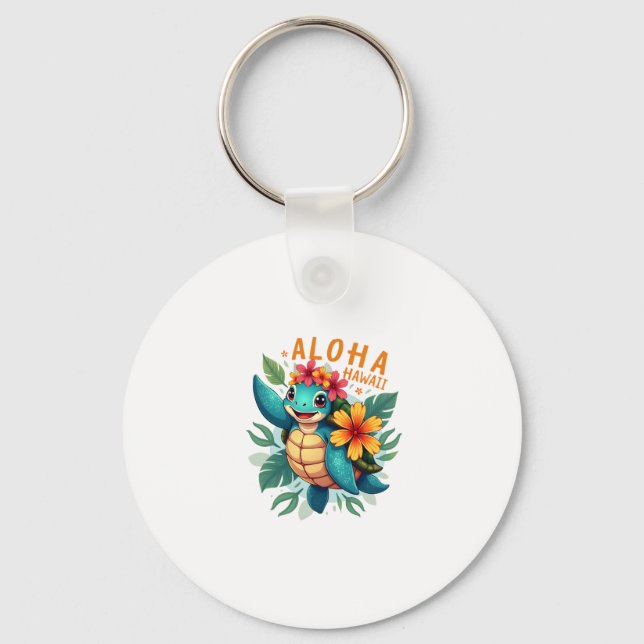 Hawaiian-Shirt Aloha Hawaii Sea Turtle Girl Women  Key Ring (Front)