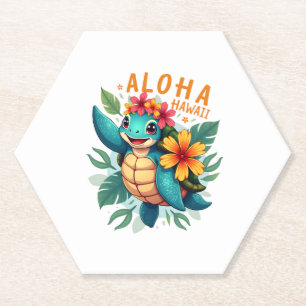Hawaiian-Shirt Aloha Hawaii Sea Turtle Girl Women Paper Coaster