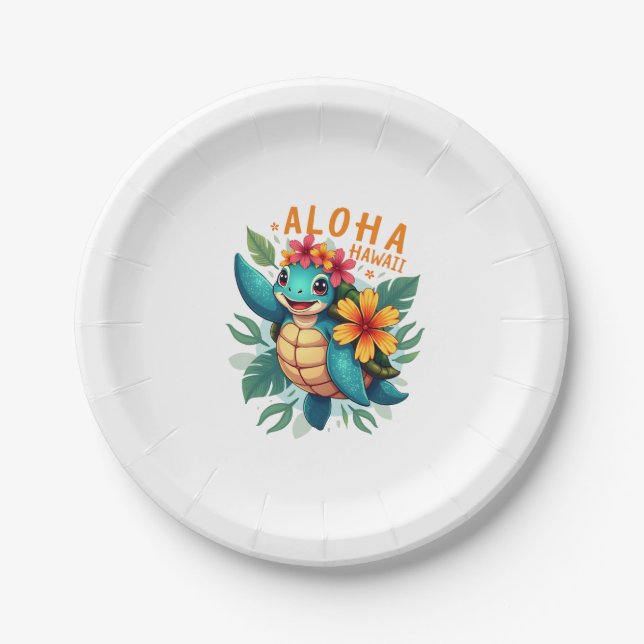 Hawaiian-Shirt Aloha Hawaii Sea Turtle Girl Women  Paper Plate (Front)