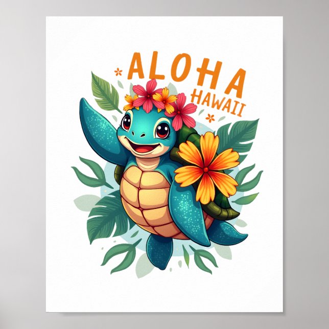 Hawaiian-Shirt Aloha Hawaii Sea Turtle Girl Women  Poster (Front)