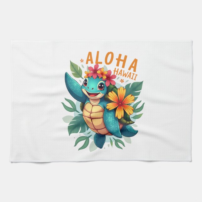 Hawaiian-Shirt Aloha Hawaii Sea Turtle Girl Women  Tea Towel (Horizontal)