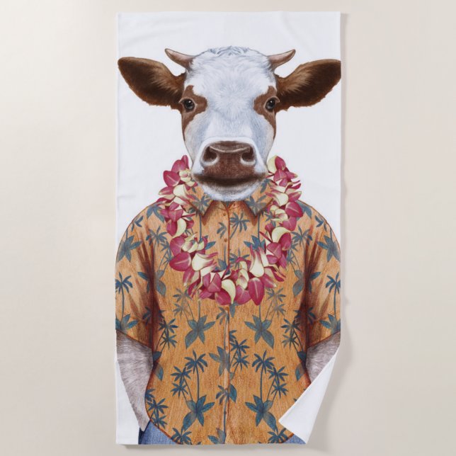 Hawaiian Shirt Cow Beach Towel (Front)