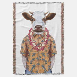 Hawaiian Shirt Cow Throw Blanket