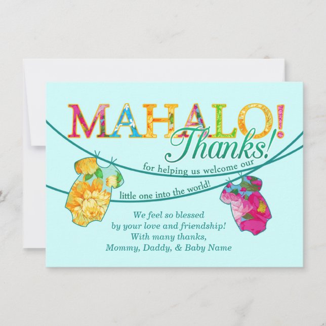 Hawaiian Shirt Onsie Luau Mahalo Thank You Card (Front)