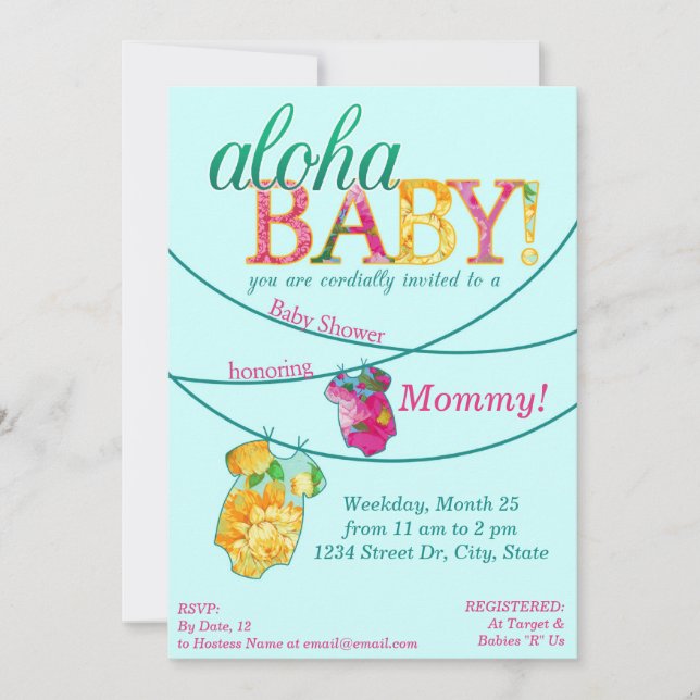 Hawaiian Shirt Onsie Luau Shower Invitation (Front)