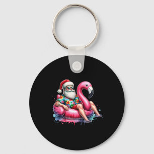 Hawaiian Shirt Santa Flamingo Floatie Christmas In Key Ring