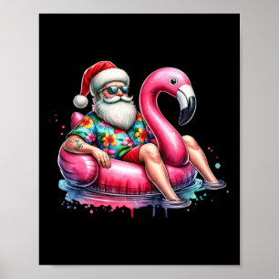 Hawaiian Shirt Santa Flamingo Floatie Christmas In Poster