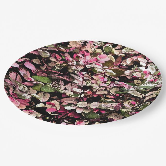"HAWAIIAN SNOWBUSH PLANT/PINKS, GREENS AND WHITES PAPER PLATE (Angled)