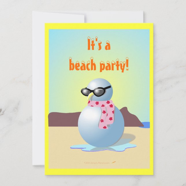 Hawaiian Snowman Funny Beach Party Invites Templat (Front)