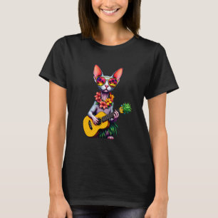 Hawaiian Sphynx Cat & Pineapple Ukulele Summer Vac T-Shirt