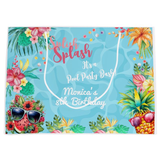 Hawaiian splish splash summer pool birthday bash large gift bag (Front)