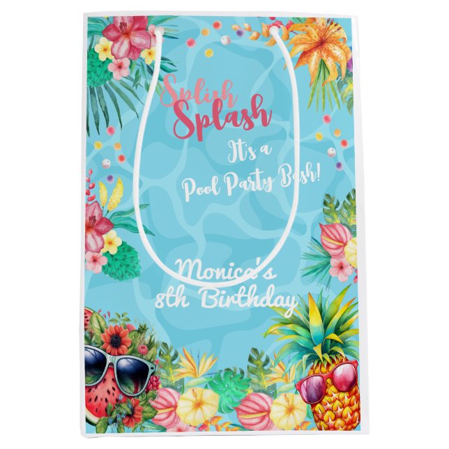 Hawaiian splish splash summer pool birthday bash medium gift bag (Front)