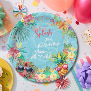 Hawaiian splish splash summer pool birthday bash paper plate
