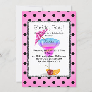 HAWAIIAN SPOT BLACK COCKTAIL BIRTHDAY INVITATION