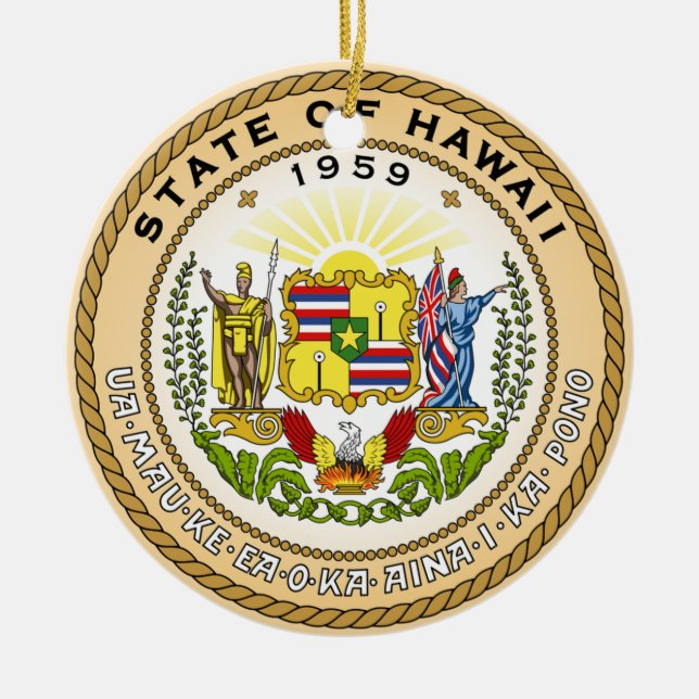 Hawaiian State Seal Ceramic Tree Decoration (Front)