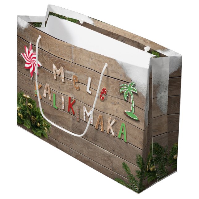 Hawaiian Style Gingerbread Greeting Large Gift Bag (Front Angled)
