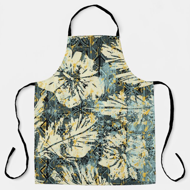 Hawaiian style hibiscus fabric with tribal backgro apron (Front)