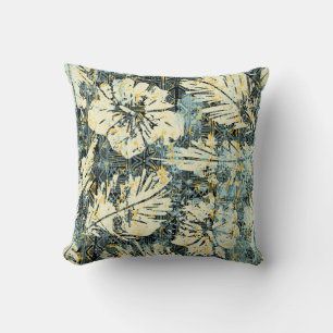 Hawaiian style hibiscus fabric with tribal backgro cushion