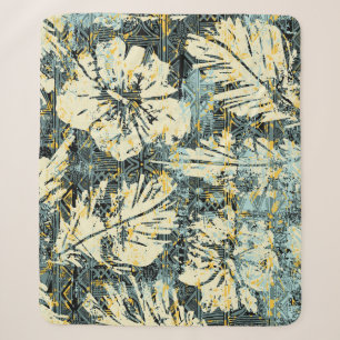 Hawaiian style hibiscus fabric with tribal backgro sherpa blanket