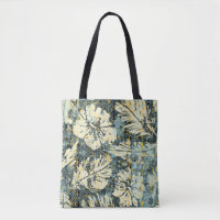 Hawaiian style hibiscus fabric with tribal backgro