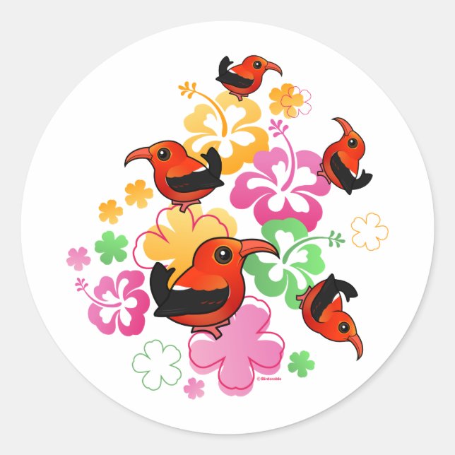 Hawaiian-style 'I'iwi Classic Round Sticker (Front)