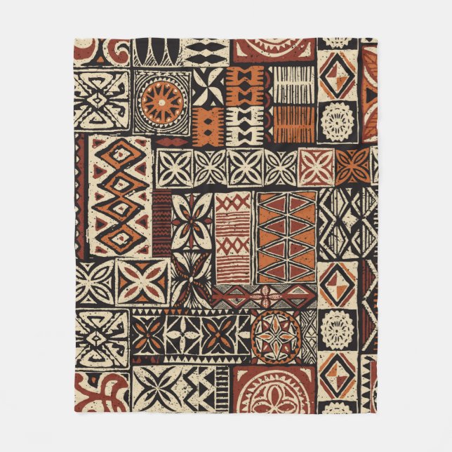 Hawaiian style tapa tribal fabric abstract patchwo fleece blanket (Front)