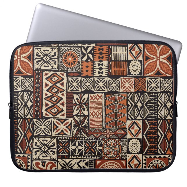 Hawaiian style tapa tribal fabric abstract patchwo laptop sleeve (Front)