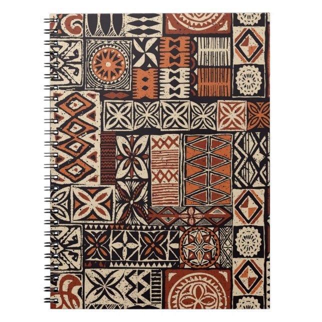 Hawaiian style tapa tribal fabric abstract patchwo notebook (Front)