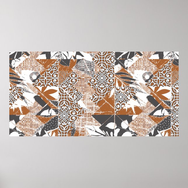 Hawaiian style tapa tribal fabric abstract patchwo poster (Front)