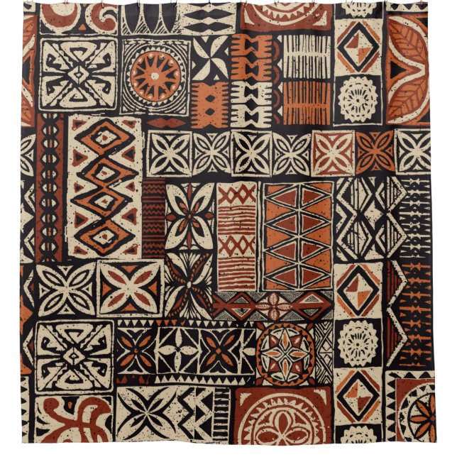 Hawaiian style tapa tribal fabric abstract patchwo shower curtain (Front)