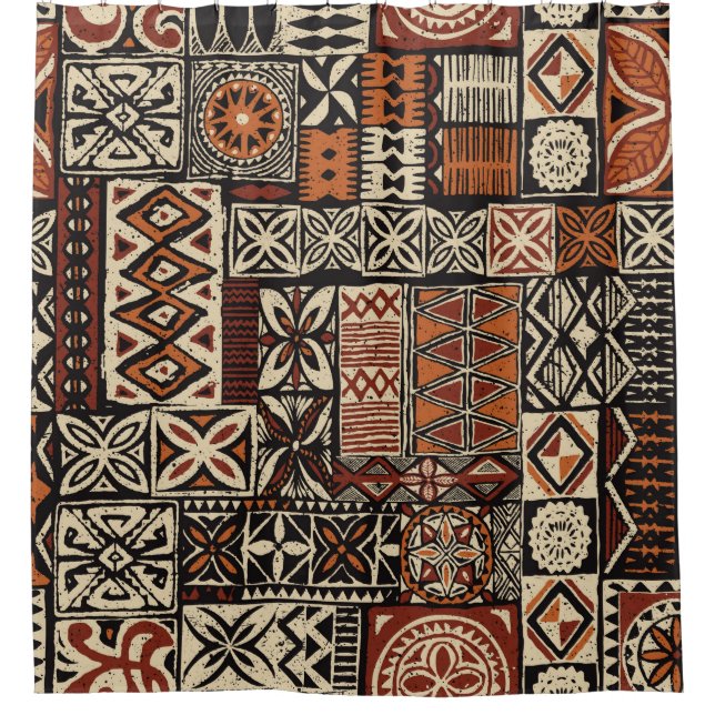 Hawaiian style tapa tribal fabric abstract patchwo shower curtain (Front)