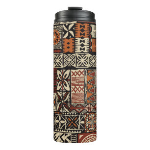 Hawaiian style tapa tribal fabric abstract patchwo thermal tumbler