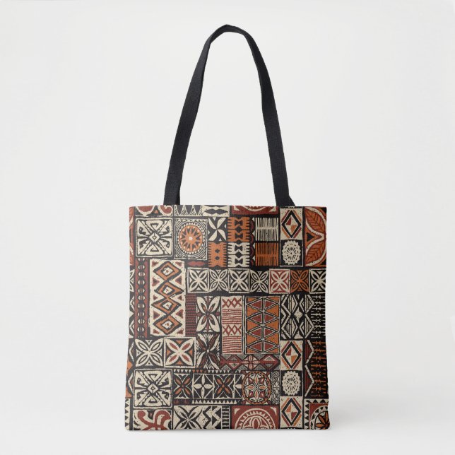 Hawaiian style tapa tribal fabric abstract patchwo tote bag (Front)