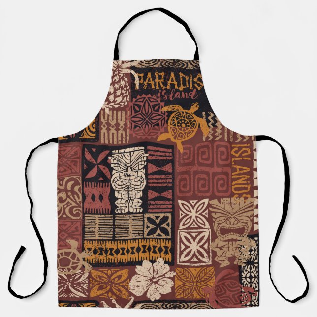 Hawaiian style tribal motif fabric patchwork abstr apron (Front)