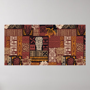 Hawaiian style tribal motif fabric patchwork abstr poster
