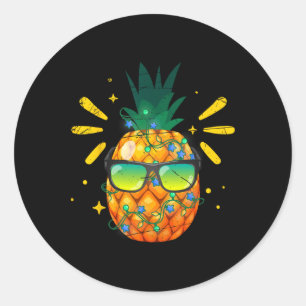 Hawaiian Summer Funny Sungles Pineapple Christmas Classic Round Sticker