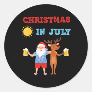 Hawaiian Summer Party Santa Reindeer Christmas In  Classic Round Sticker