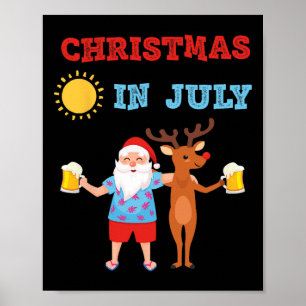 Hawaiian Summer Party Santa Reindeer Christmas In Poster
