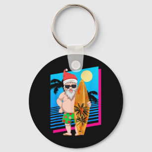 Hawaiian Summer Surfer Santa Claus Funny Christmas Key Ring