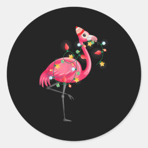 Hawaiian Summer Tropical Flamingo Funny Christmas Classic Round Sticker