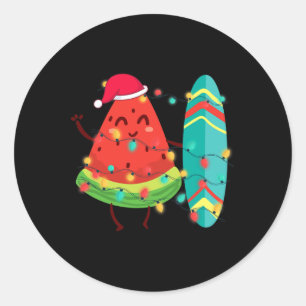 Hawaiian Summer Tropical Surfer Watermelon Christm Classic Round Sticker