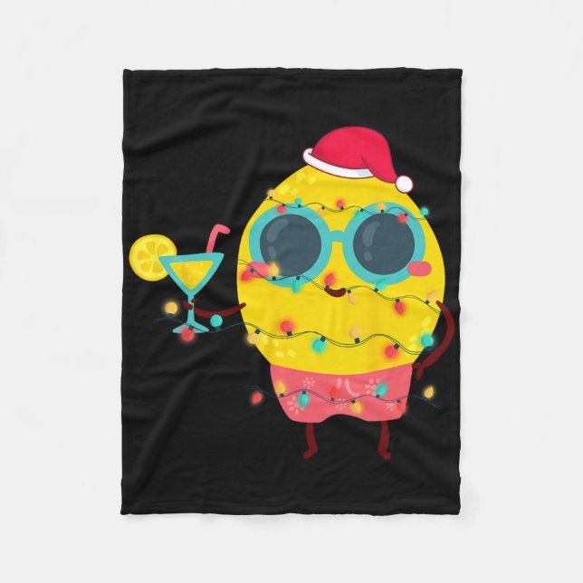 Hawaiian Summer Tropical Xmas Lemon Funny Christma Fleece Blanket (Front)