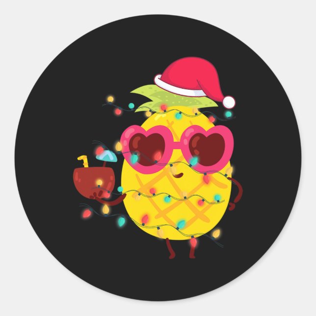 Hawaiian Summer Tropical Xmas Pineapple Christmas  Classic Round Sticker (Front)