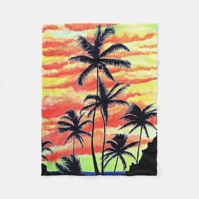 Hawaiian Sunset Coco Palms  Fleece Blanket (Front)