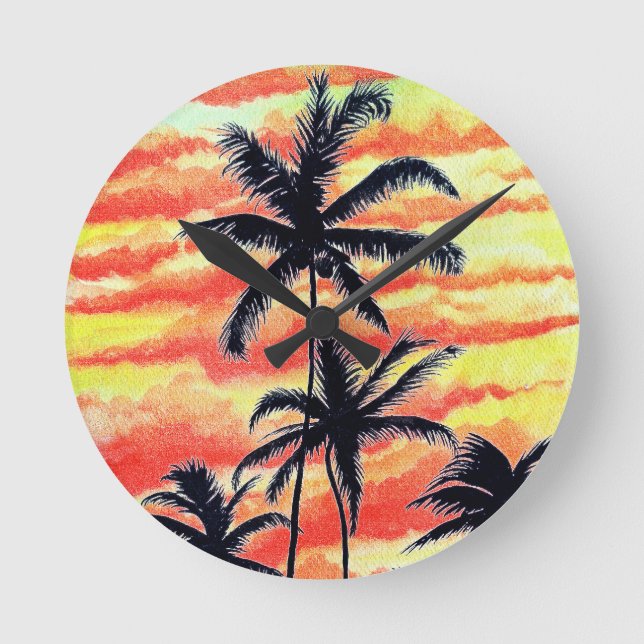 Hawaiian Sunset Coco Palms  Round Clock (Front)